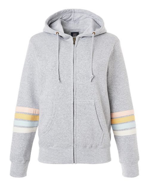 Ladies Striped Sleeves Full-Zip Hooded Sweatshirt