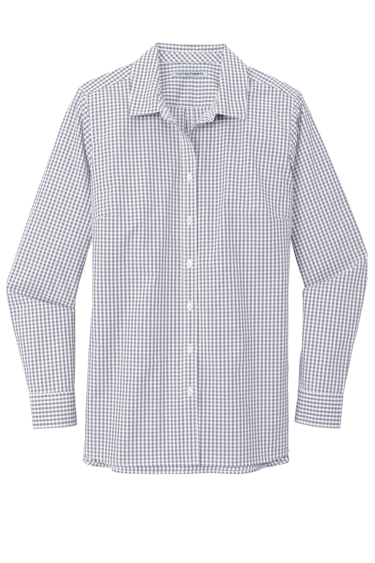 Ladies Broadcloth Gingham Long Sleeve Button Down Shirt