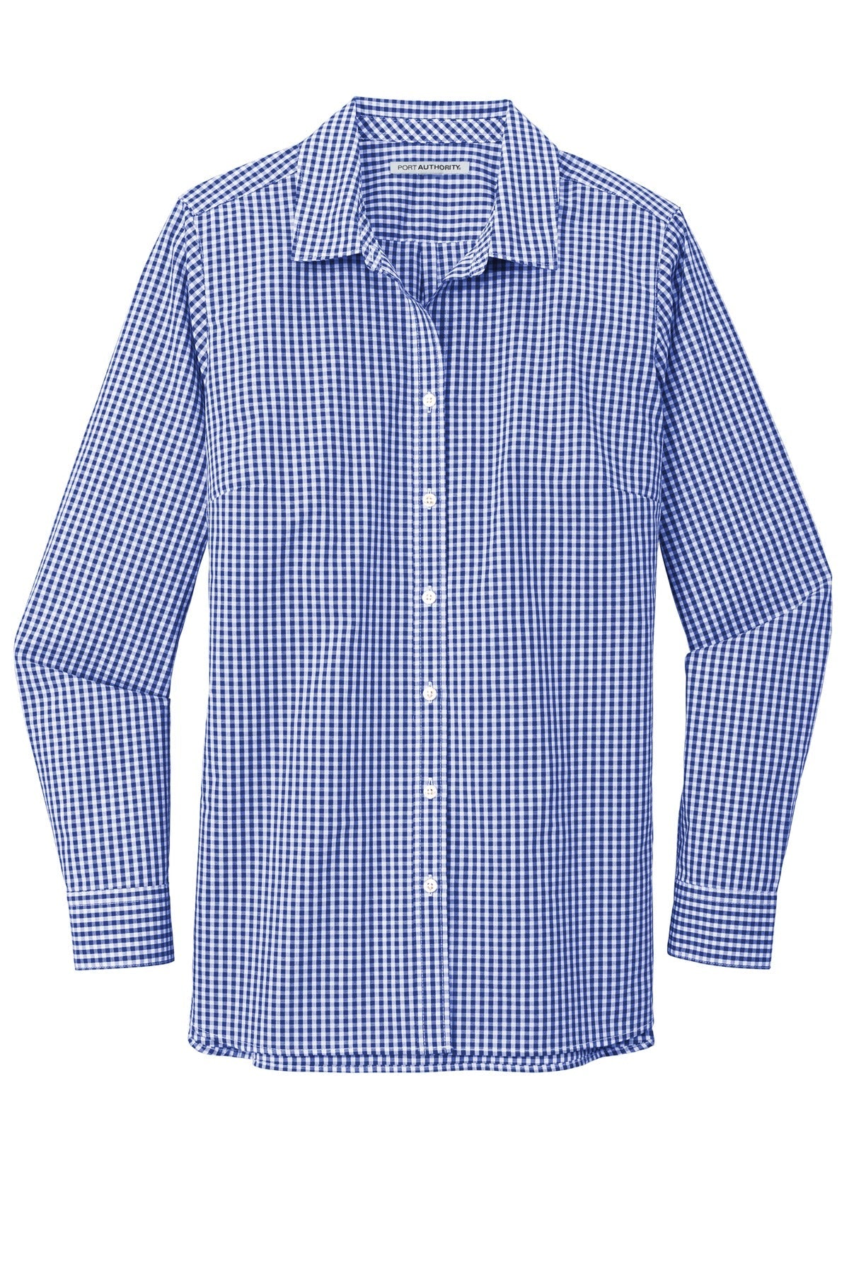 Ladies Broadcloth Gingham Long Sleeve Button Down Shirt